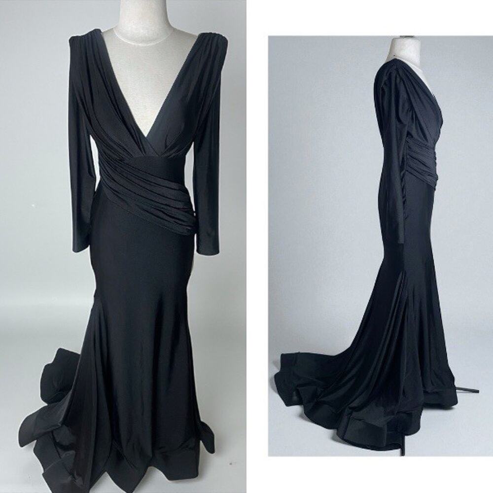 Amelia Couture Black Gothic Mermaid Gown Size 6 Formal Vampy Witchy Prom Dress